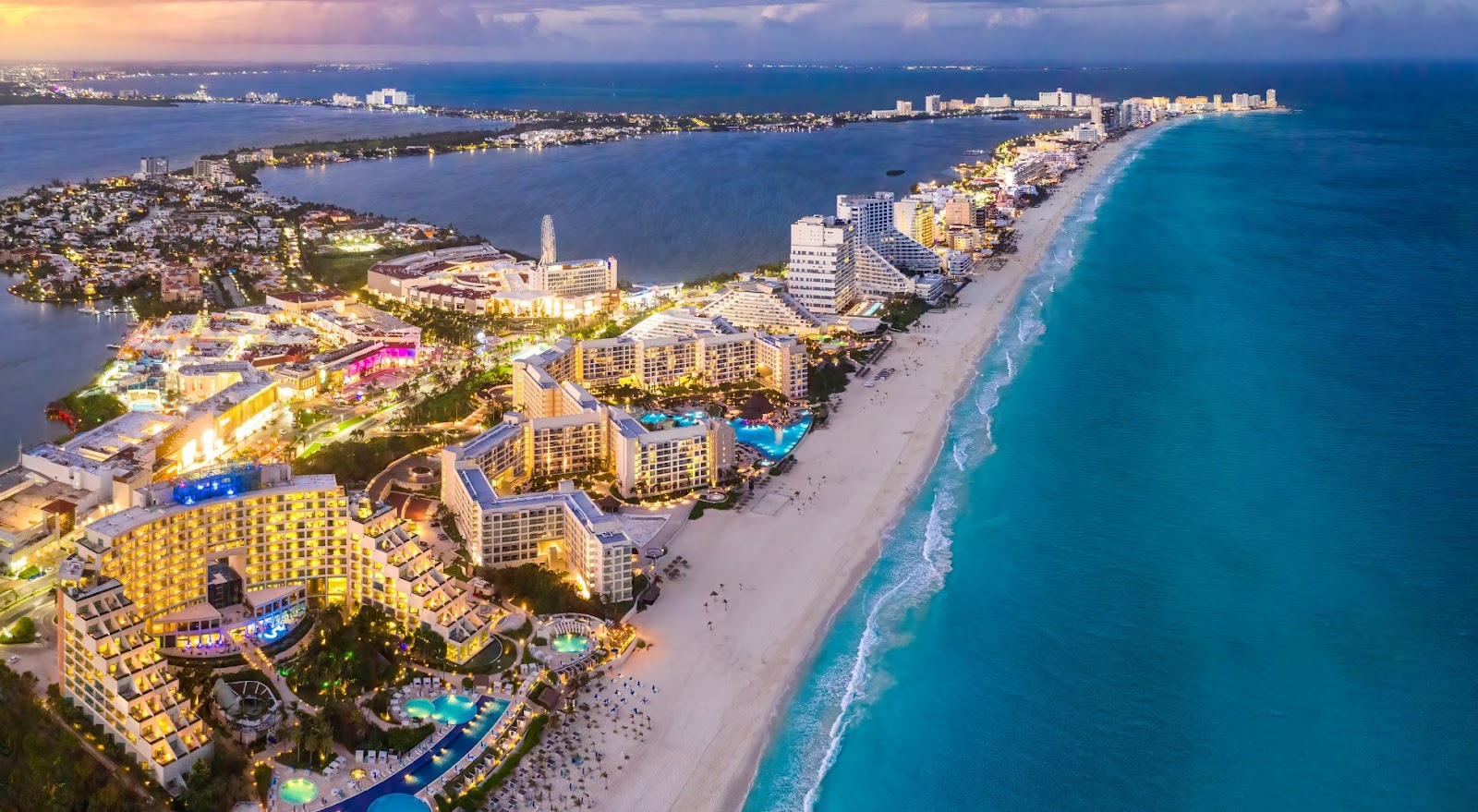 Cancun beach coast during sunset