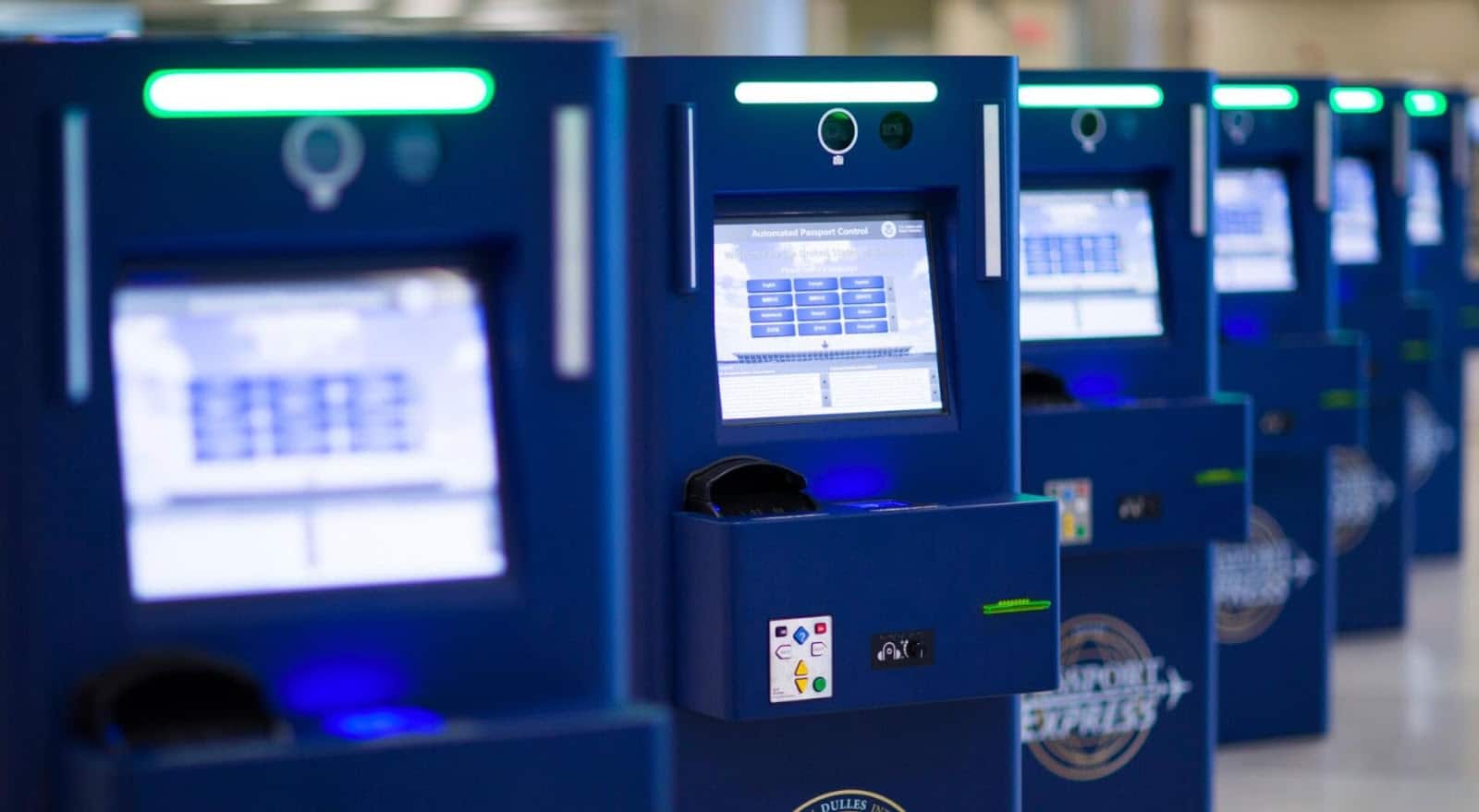 Automated passport control kiosks at airport allow for quick international entry through customs