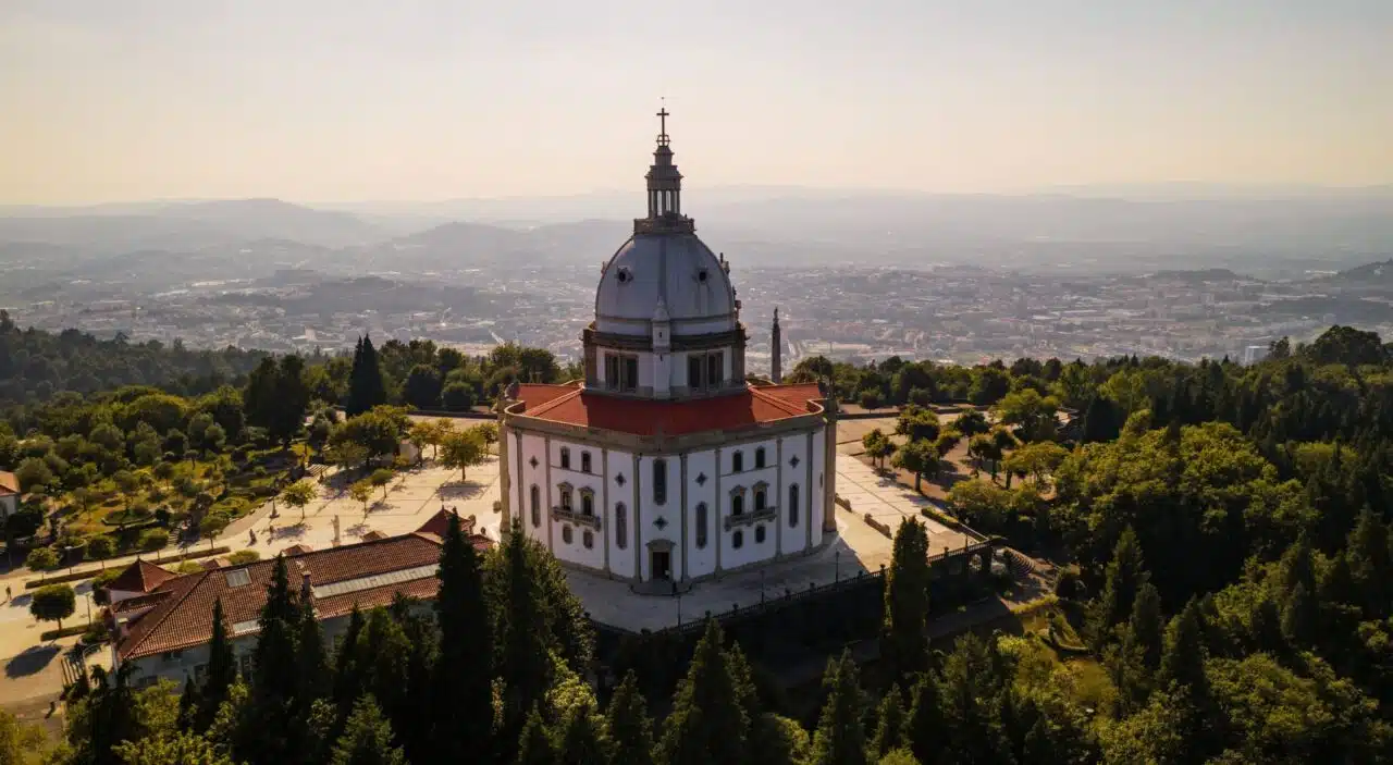 Aerial view of Sameiro Sanctuary in Braga, Portugal