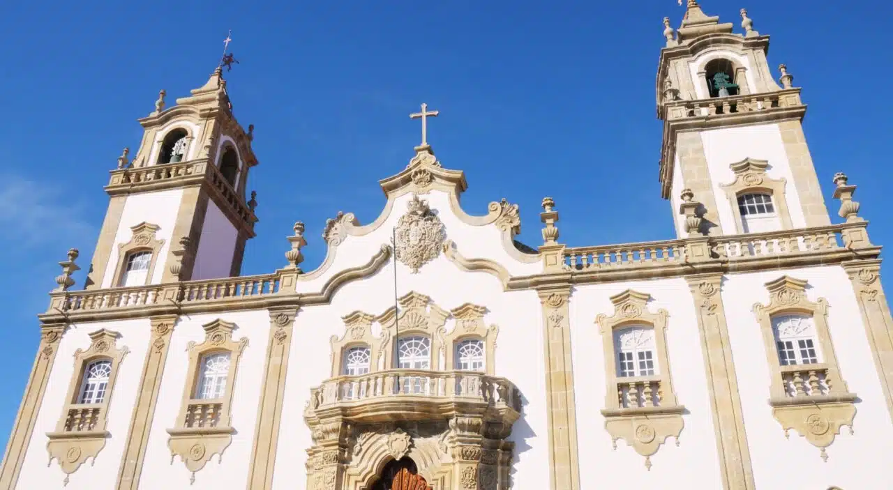 Rococo style facade of 18th-century Church of Mercy in Viseu, Portugal