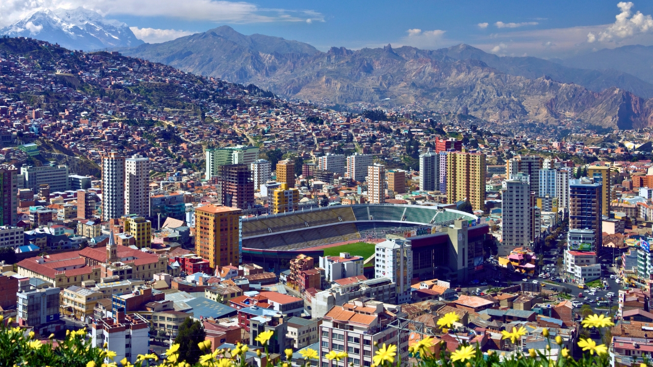The city of La Paz high in the Andes Mountains in Bolivia, viewed from Mirador Kilikili